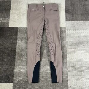 Equiline Breeches Women's Size IT46 Brown Knee Grip Floral‎ Equestrian